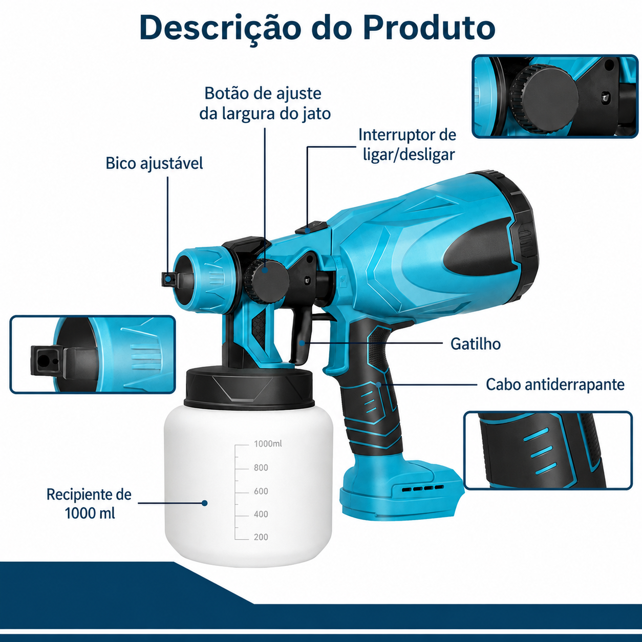PISTOLA DE PINTURA ELÉCTRICA SEM FIO 1000ML