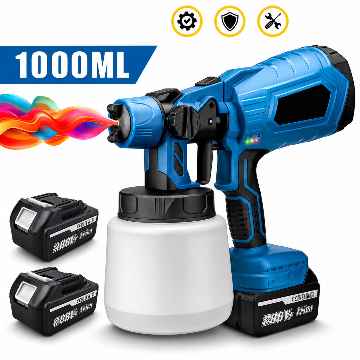 PISTOLA DE PINTURA ELÉCTRICA SEM FIO 1000ml COM BATERIA