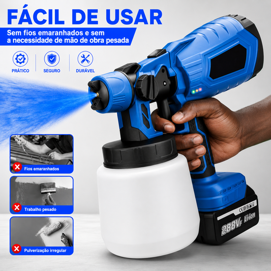 PISTOLA DE PINTURA ELÉCTRICA SEM FIO 1000ml COM BATERIA